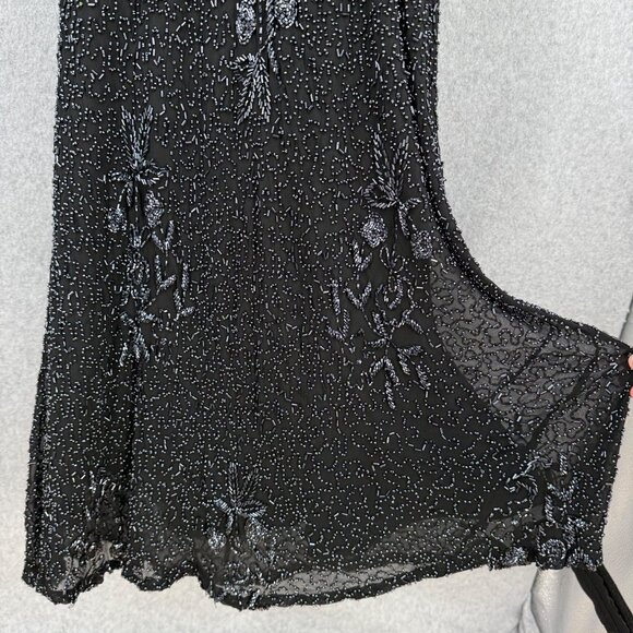 Scala Womens VTG Silk Gown Dress Size M Black Beaded High Neck Elegant Formal - Picture 3 of 16